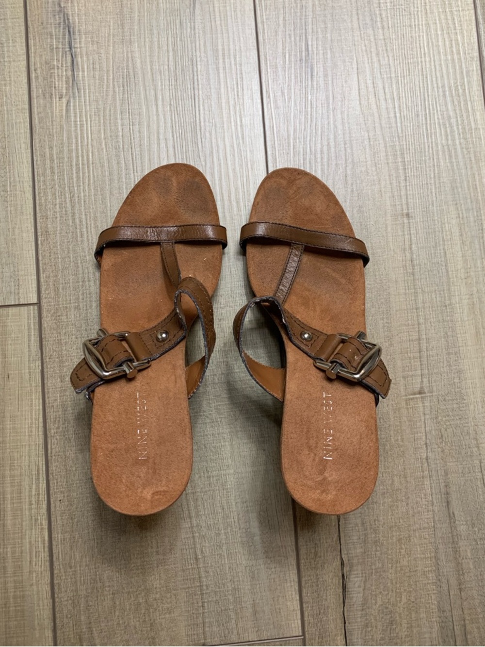 Brown Leather Buckle Slide Sandals